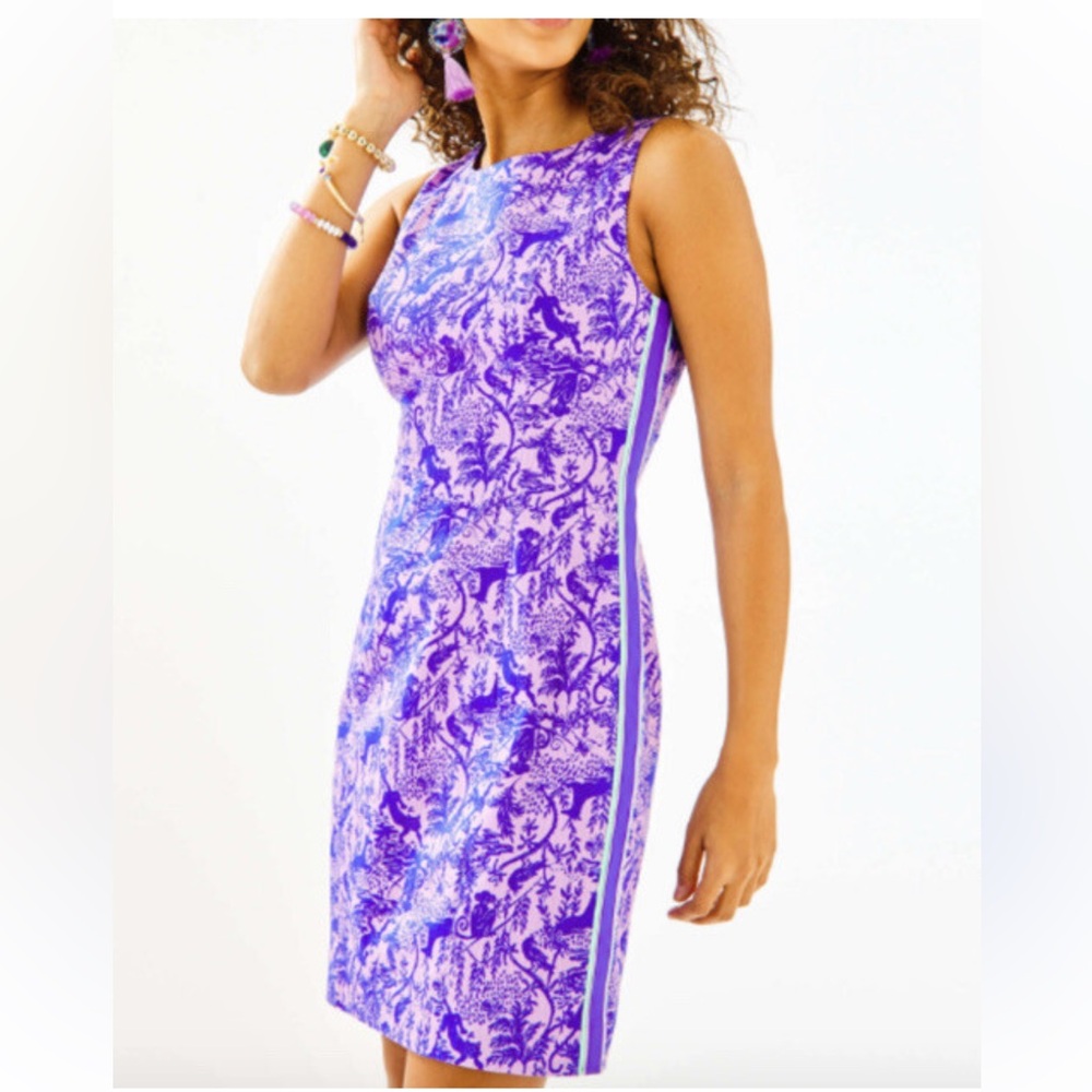 Lilly Pulitzer Miss Stretch Shift Dress Lilac 10 Safari Animal